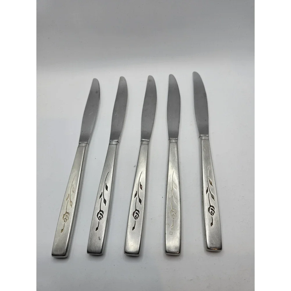 Oneida CAPISTRANO Stainless 5 Dinner Knives Oneidacraft Deluxe Rose Flatware